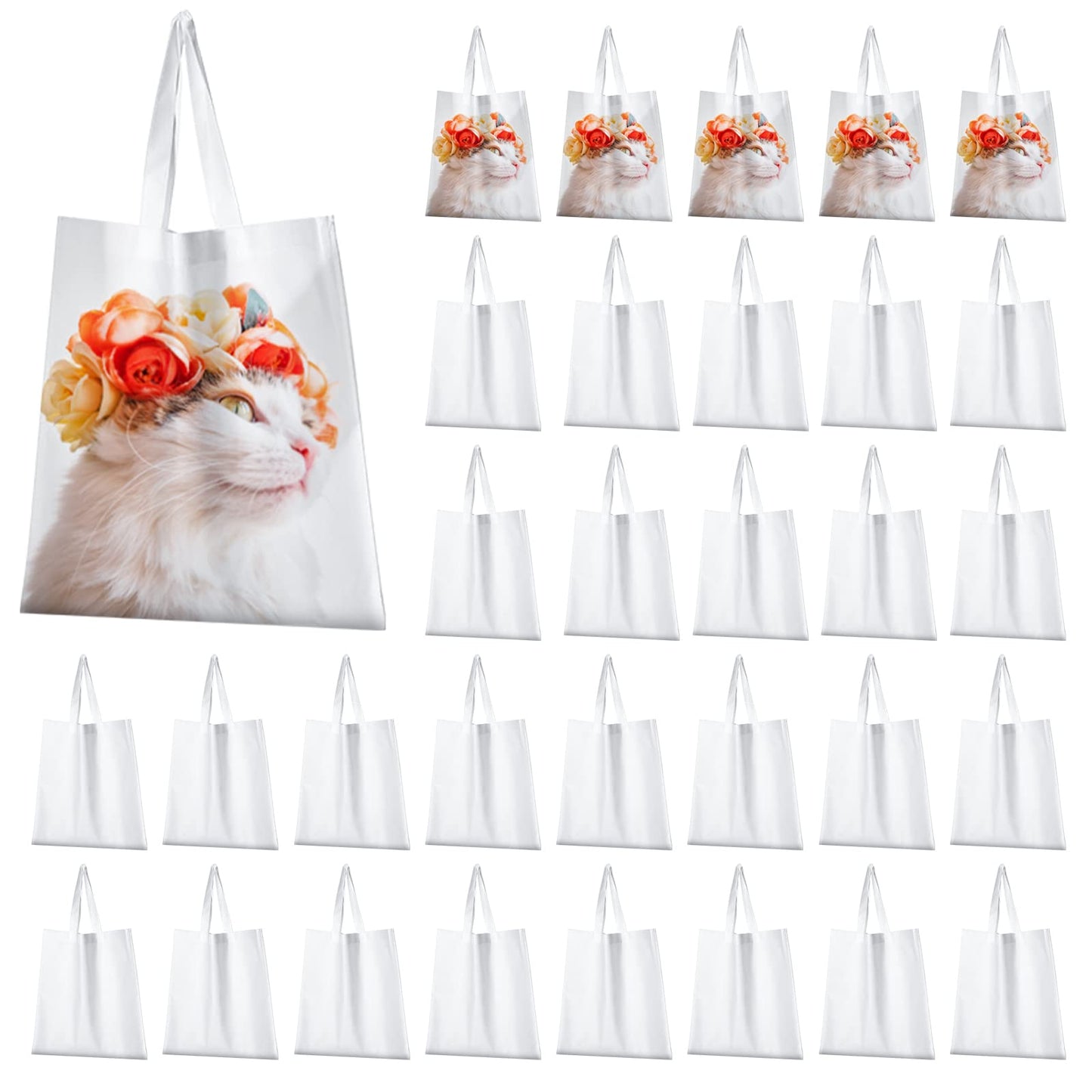 Sublimation Tote Bags Sublimation Blank Polyester Tote Bags Sublimation Canvas Bag Reusable Grocery Bags for DIY Crafting and Decorating(20 Pieces) White