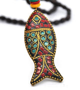 Fish Long Necklace Handmade Turquoise Wood Beads Necklace for Women Fashion Jewelry (Fish pendant) Tanyoyo