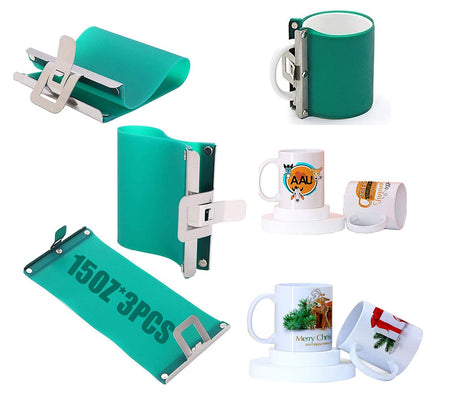 E-Found 3pcs 15OZ Sublimation Silicone Mug Wraps 3D Sublimation Silicone Mug Clamp Mug Wraps for Sublimation in Oven Fixture 3D Rubber 15OZ Mug Clamps for Printing Mugs Sublimation Transfer Machine E-Found
