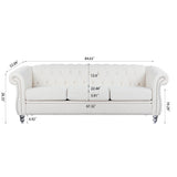 PHOYAL 3 Seater Sofa, Teddy Velvet Chesterfield Sofa Modern Tufted Couch 3 Seater Large Sofa with Scroll Arms and Nailhead for Living Room, White PHOYAL
