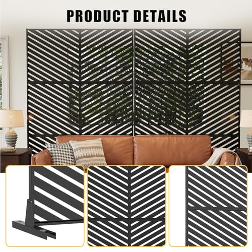 72" h × 47" w Outdoor Privacy Screen, Laser Cut Metal Garden Divider Panel with Tropical Leaf Design, Freestanding Weatherproof Privacy Fence for Patio Deck Backyard Balcony PeakPursuit