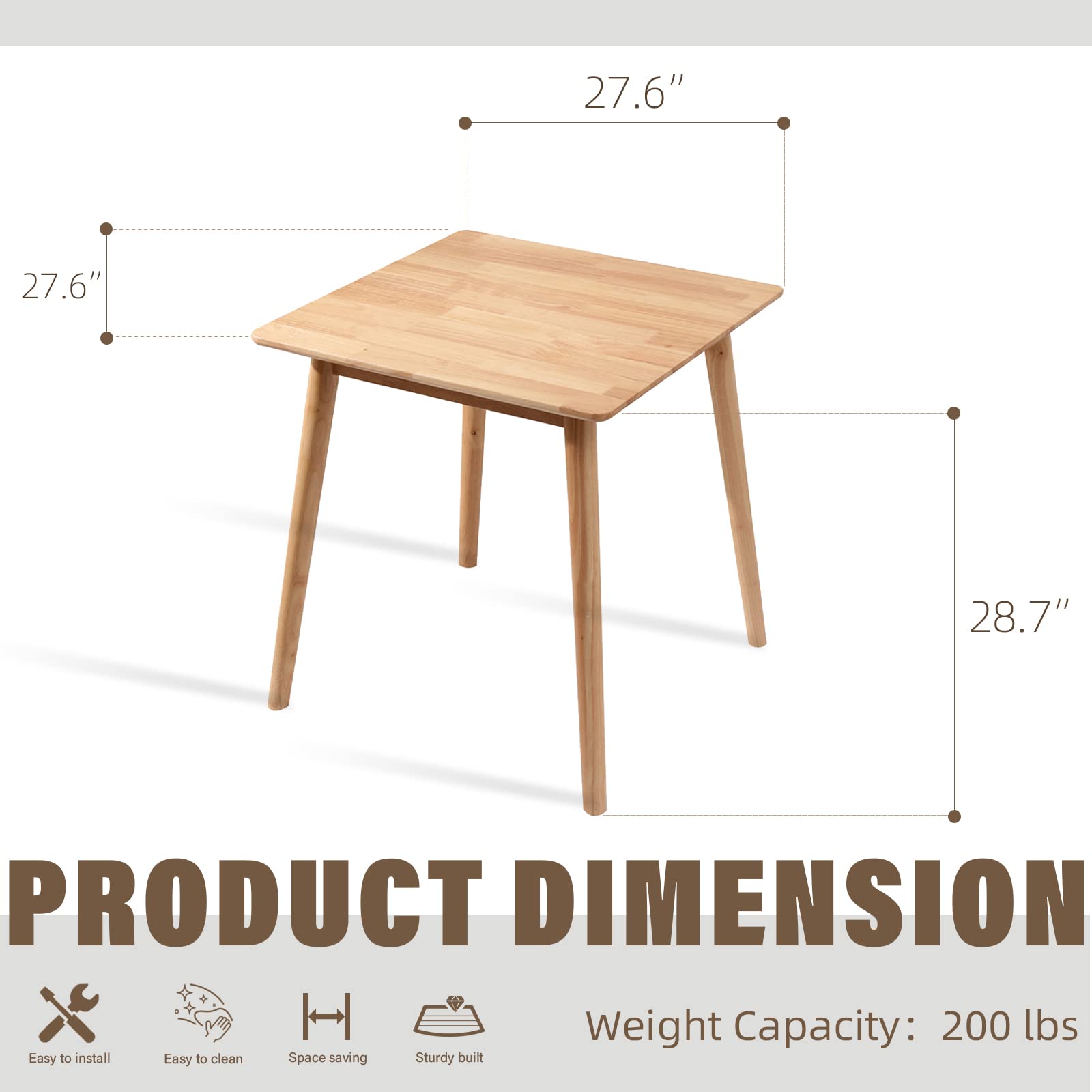 OGMILL 27.6" Small Square Wooden Dining Table for 2, Natural Kitchen Dinner Table Rustic Wood Dining Table Mid Century Modern Wood Farmhouse Table with Solid Wood Leg for Small Spaces - WoodArtSupply