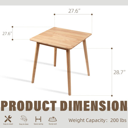 OGMILL 27.6" Small Square Wooden Dining Table for 2, Natural Kitchen Dinner Table Rustic Wood Dining Table Mid Century Modern Wood Farmhouse Table with Solid Wood Leg for Small Spaces - WoodArtSupply