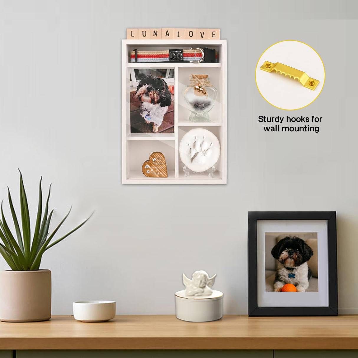 Pet Memorial Shadow Box with Shelves for Loss of Dog Cat Memorial Gifts 4X6 Picture Frame Paw Print Kit Fur Keepsake Heart Plaque Collar Holder and Personalized Blocks Pet Remembrance Sympathy Gift Yongvelin