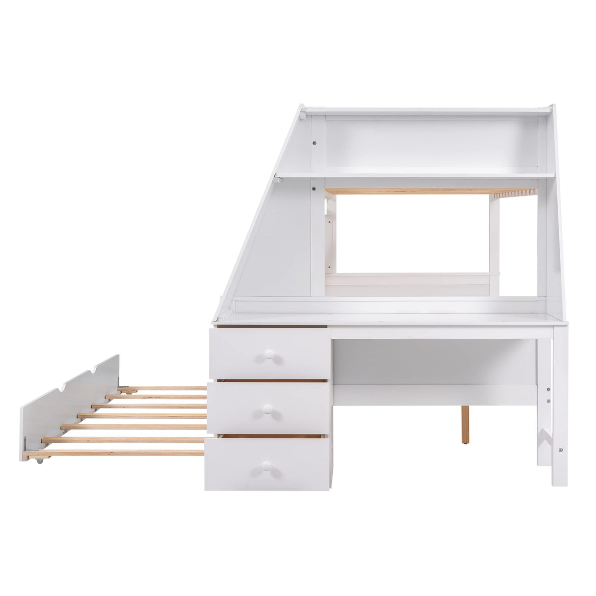 Harper & Bright Designs Twin Over Full Bunk Bed with Trundle and Desk, Solid Wood Bunk Bed Frame with Storage Drawers and Shelf, for Kids Teens Adults - White Harper & Bright Designs