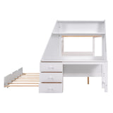 Harper & Bright Designs Twin Over Full Bunk Bed with Trundle and Desk, Solid Wood Bunk Bed Frame with Storage Drawers and Shelf, for Kids Teens Adults - White Harper & Bright Designs
