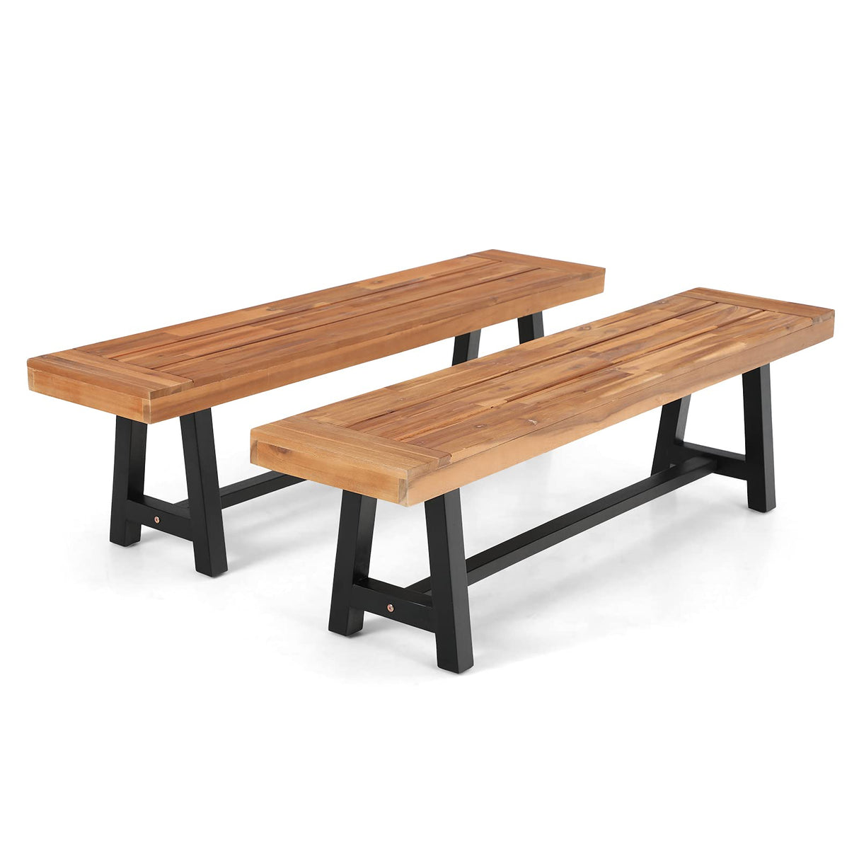 MFSTUDIO Outdoor Patio Bench Set of 2 Acacia Wood 63" Long Rectangular Dining Picni Benches for Backyard, Garden, Lawn, Porch MFSTUDIO