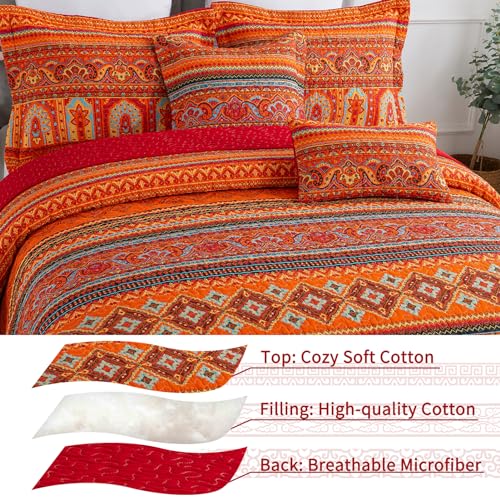VAPUTAR Cotton Quilt Twin Size Bedding Set - 2 Pieces Twin Quilt Bedding Set, Boho Twin Size Quilts, Lightweight Reversible Coverlets Bedspreads for Farmhouse Bedroom (Red/Orange) VAPUTAR