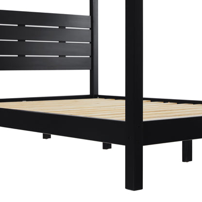 Walker Edison Full Minimalist Solid Wood Canopy Bed, Full Size, Black