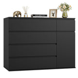FOTOSOK 5 Drawer Dresser, Black Dresser Modern Dresser for TV Stand, Double Dresser Wide Storage Chests of Drawer with Door, Deep Drawers and Wide Storage Space FOTOSOK