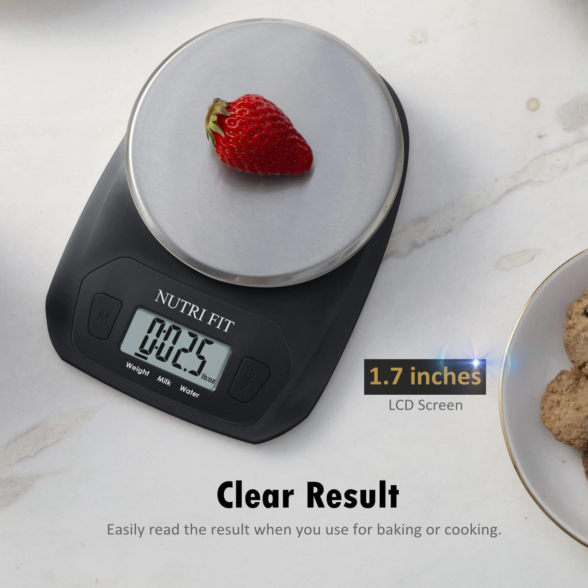 NUTRI FIT Digital Food Scale Small Kitchen Scales Weight in Grams and OZ for Cooking Baking Weight Loss, Stainless Steel Tare & Backlit LCD Display, Black NUTRI FIT