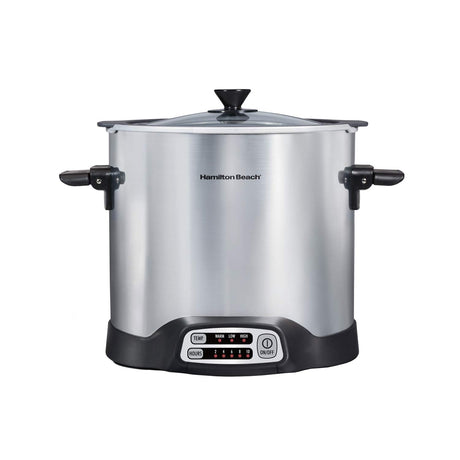 Hamilton Beach Sear & Cook Stock Pot Slow Cooker with Stovetop Safe Crock, Large 10 Quart Capacity, Programmable, Silver (33196) Hamilton Beach
