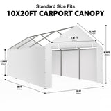Carport Replacement Canopy Cover Sidewalls for 10x20FT Frame, Heavy Duty Garage Car Tent Shelter Tarp with Ball Bungees, Waterproof & UV Protected (White, Frame is not Included) Yustuf
