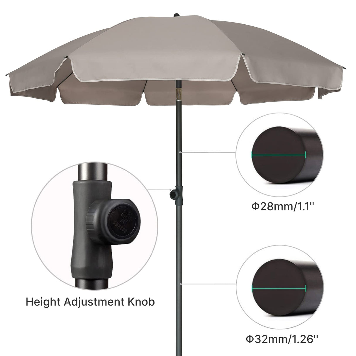 AMMSUN Patio Umbrella, 6.5 ft Outdoor Table Umbrella with Tilt Steel Pole, UPF50+ Protection, Great for Outdoor Garden Backyard, Beige AMMSUN