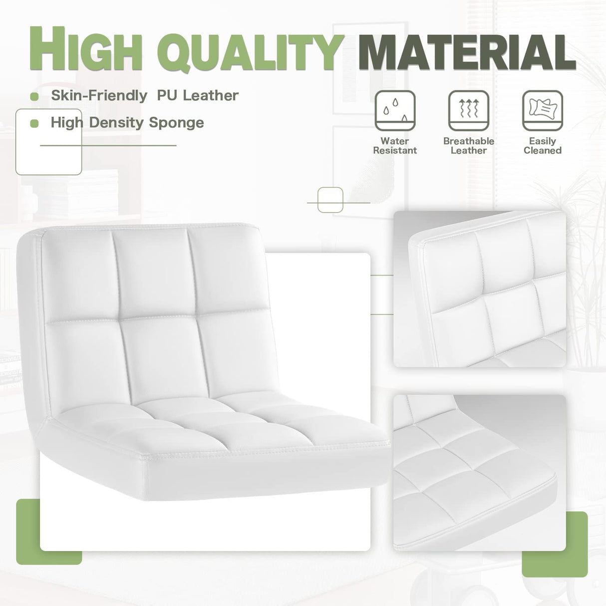 Furmax Bar Stools Modern Pu Leather Swivel Adjustable Hydraulic Bar Stool Square Counter Height Stool Set of 2 (White) Furmax