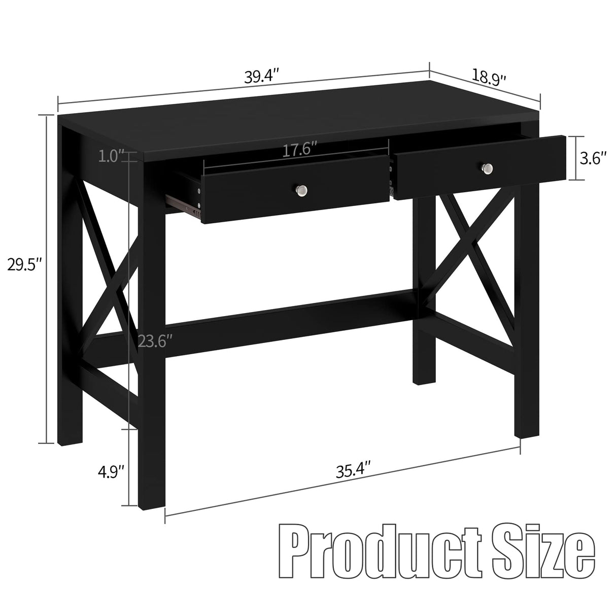 ChooChoo Home Office Desk Writing Computer Table Modern Design Black Desk with Drawers, Makeup Vanity Table ChooChoo
