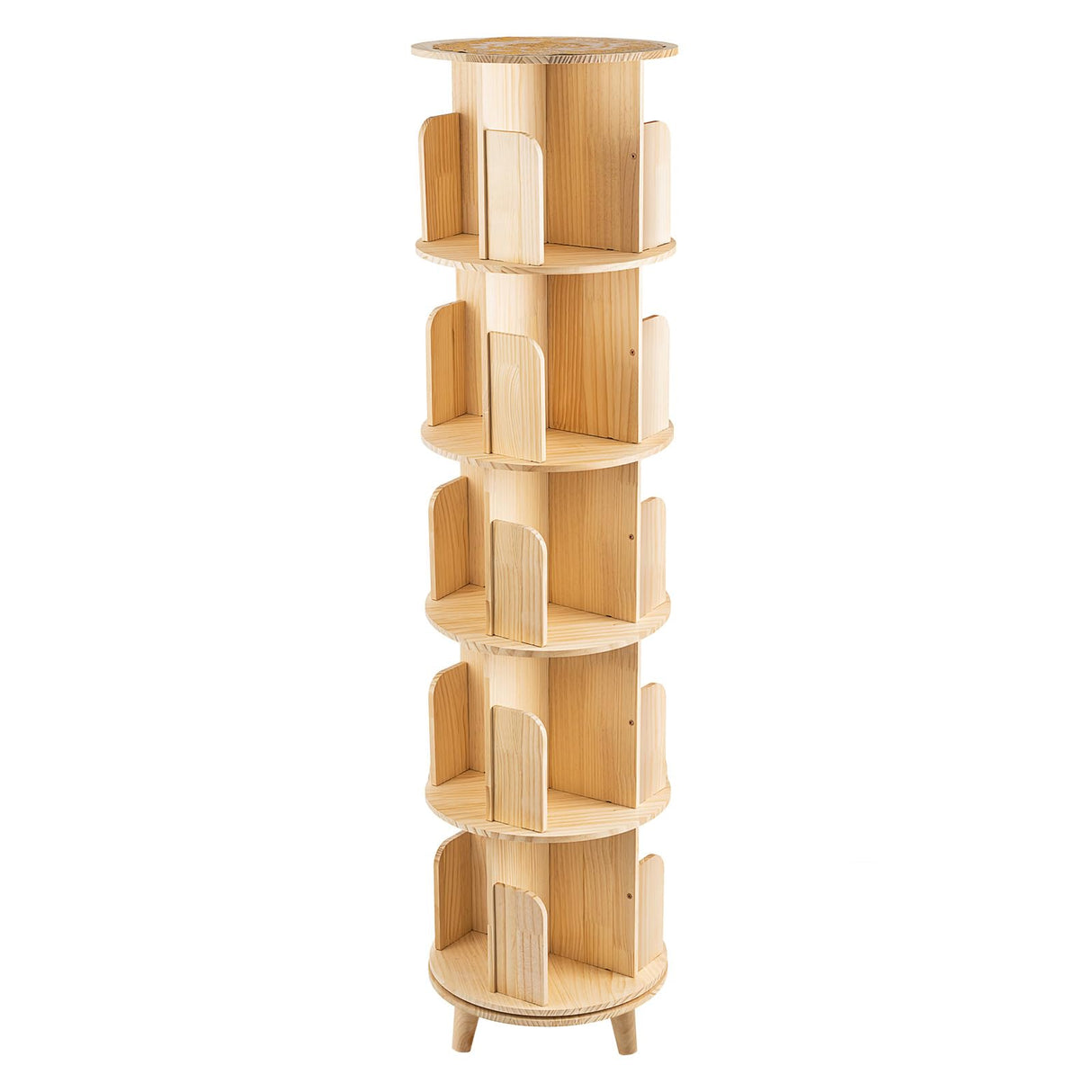 ZBPRESS 5-Tier Rotating Wood Bookshelf with Legs - 360° Space-Saving Storage Solution ZBPRESS
