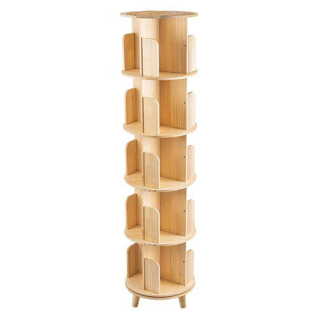 ZBPRESS 5-Tier Rotating Wood Bookshelf with Legs - 360° Space-Saving Storage Solution ZBPRESS