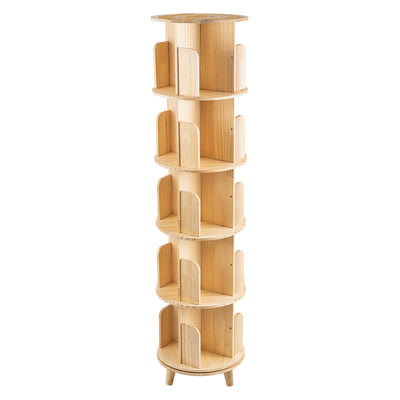 ZBPRESS 5-Tier Rotating Wood Bookshelf with Legs - 360° Space-Saving Storage Solution