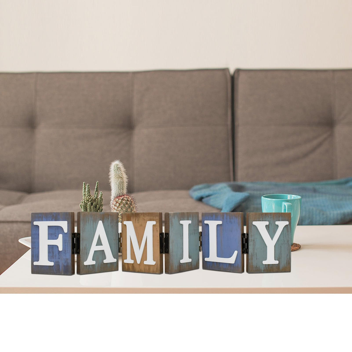 Wooden Home Sign Table Top Decor Decorative Letters Signs Freestanding Family Word Block Rustic Tabletop Centerpiece for Shelf Fireplace Mantel Farmhouse Kitchen Living Room (family) wovorins
