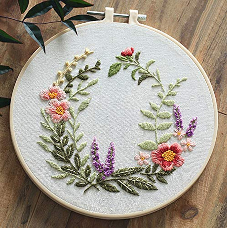 Awesocrafts Embroidery Kit, Wreath Lavender Plants Full Range of Embroidery Starter Kits for Beginners Adults Kids DIY Handmade Easy Patterns (Lavender) Awesocrafts