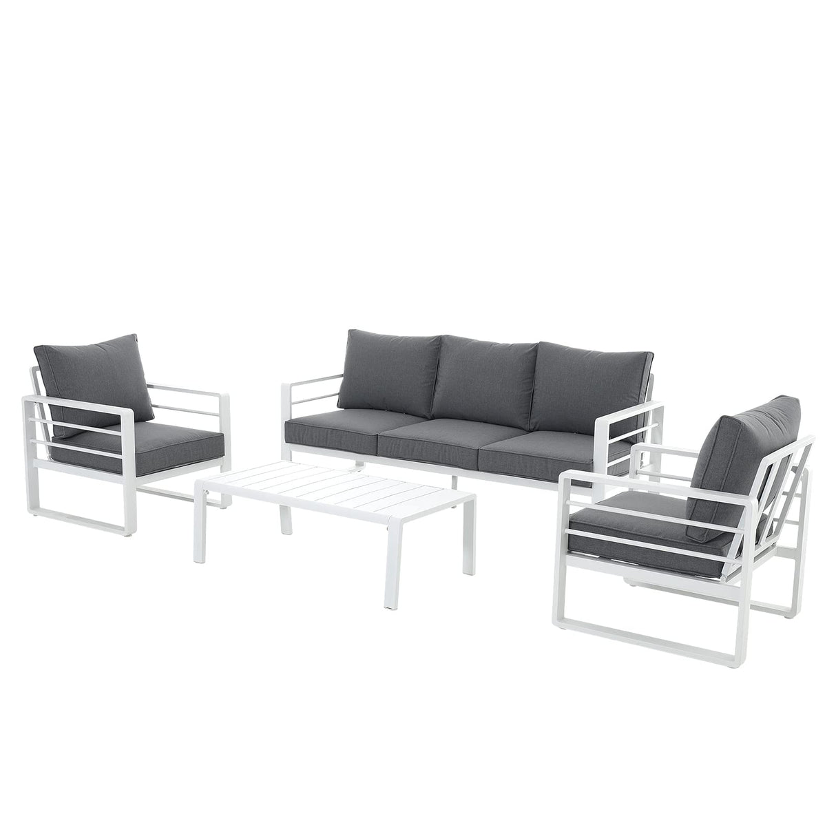Patiorama Aluminum Patio Furniture Set, 4 PCS Modern Patio Conversation Set, All Weather White Outdoor Sectional Sofa Set w/Coffee Table, 3-Seater Sofa, Superior Olefin Cushion, Garden-Grey Cushion Patiorama