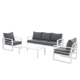 Patiorama Aluminum Patio Furniture Set, 4 PCS Modern Patio Conversation Set, All Weather White Outdoor Sectional Sofa Set w/Coffee Table, 3-Seater Sofa, Superior Olefin Cushion, Garden-Grey Cushion Patiorama