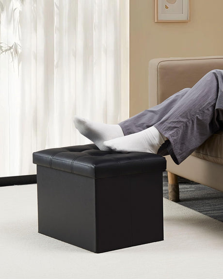 Bsketa Storage Ottoman, Folding Foot Stool with Thicker Foam Padded Seat Small Leather Storage Ottoman Bench Foot Rest for Living Room Foldable Coffee Table 17x13x13in,Black Bsketa