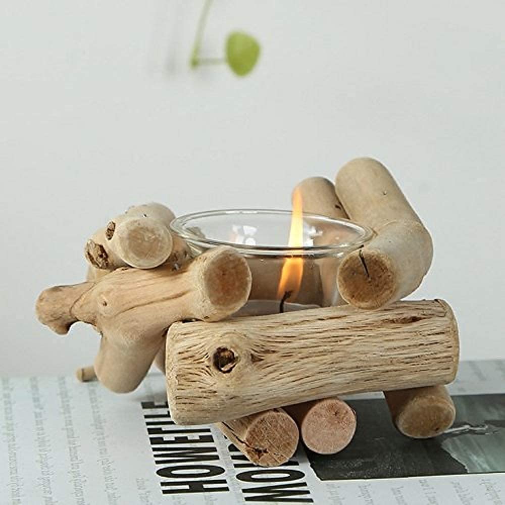 Sziqiqi Handmade Wooden Tea Light Candle Holder with Glass Cup Rustic Country Coastal Style for Farmhouse Home Decoration Home Altar Decoration Holoday Wedding Decoration Sziqiqi