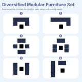 XTWEEX 7-Piece Outdoor Sectional Sofa Set, Wicker Patio Furniture with Navy Blue Cushions for Your Villa, Balcony, Porch, Backyard, Gray Rattan XTWEEX