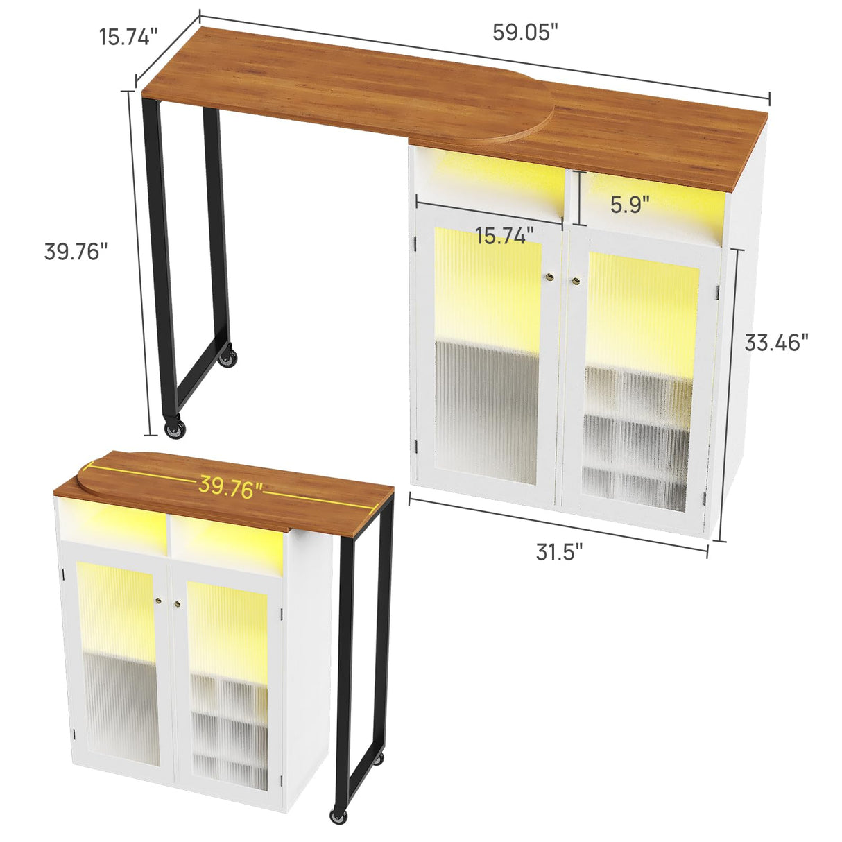 amzzar Wine Bar Cabinet with LED Lights, Small Liquor Cabinet for Home with Glass Holders and Wine Racks, Mini Home Bar with Power Outlet, Modern Rotating Coffee Bar Table for Office (White) amzzar