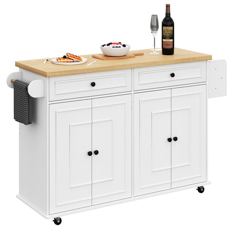 ONBRILL Mobile Kitchen Island with Storage, 58" Home Carts with Spice Rack & Towel Rack, Drawers & Knife Holder, Rolling Kitchen Island Table with Power Outlet & Internal Rack for Home Bar Dining Room ONBRILL