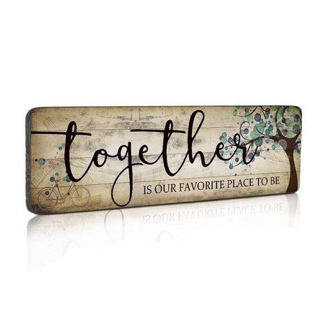 Family Wall Art Decor Inspirational Quotes Wall Hanging Sign-Together is Our Favorite Place to Be-Motivational Home Wall Art Decor Wood Plaque Sign 16"x5" SAC SMARTEN ARTS