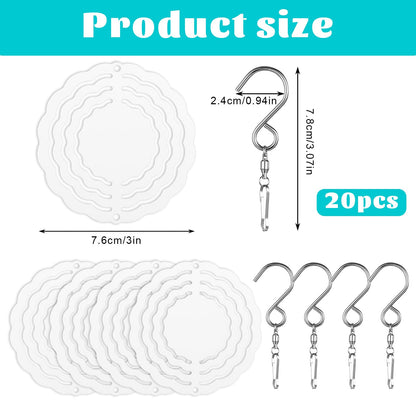 20 Pcs Sublimation Wind Spinner Blanks 3 Inch Heat Press Transfer Sublimation Blank Gift DIY Crafts Sublimation Ornaments for Indoor Outdoor Garden Yard Decoration