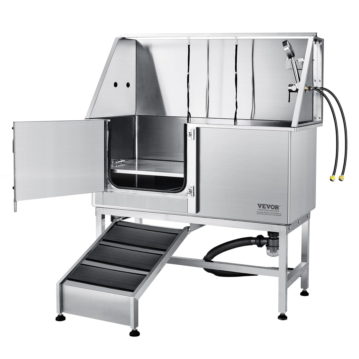 VEVOR 62" Pet Dog Bathing Station w/Ramp, Professional Stainless Steel Dog Grooming Tub w/Soap Box, Faucet,Rich Accessory,Bathtub for Large,Medium,Small Pet, Washing Sink for Home(Left) VEVOR