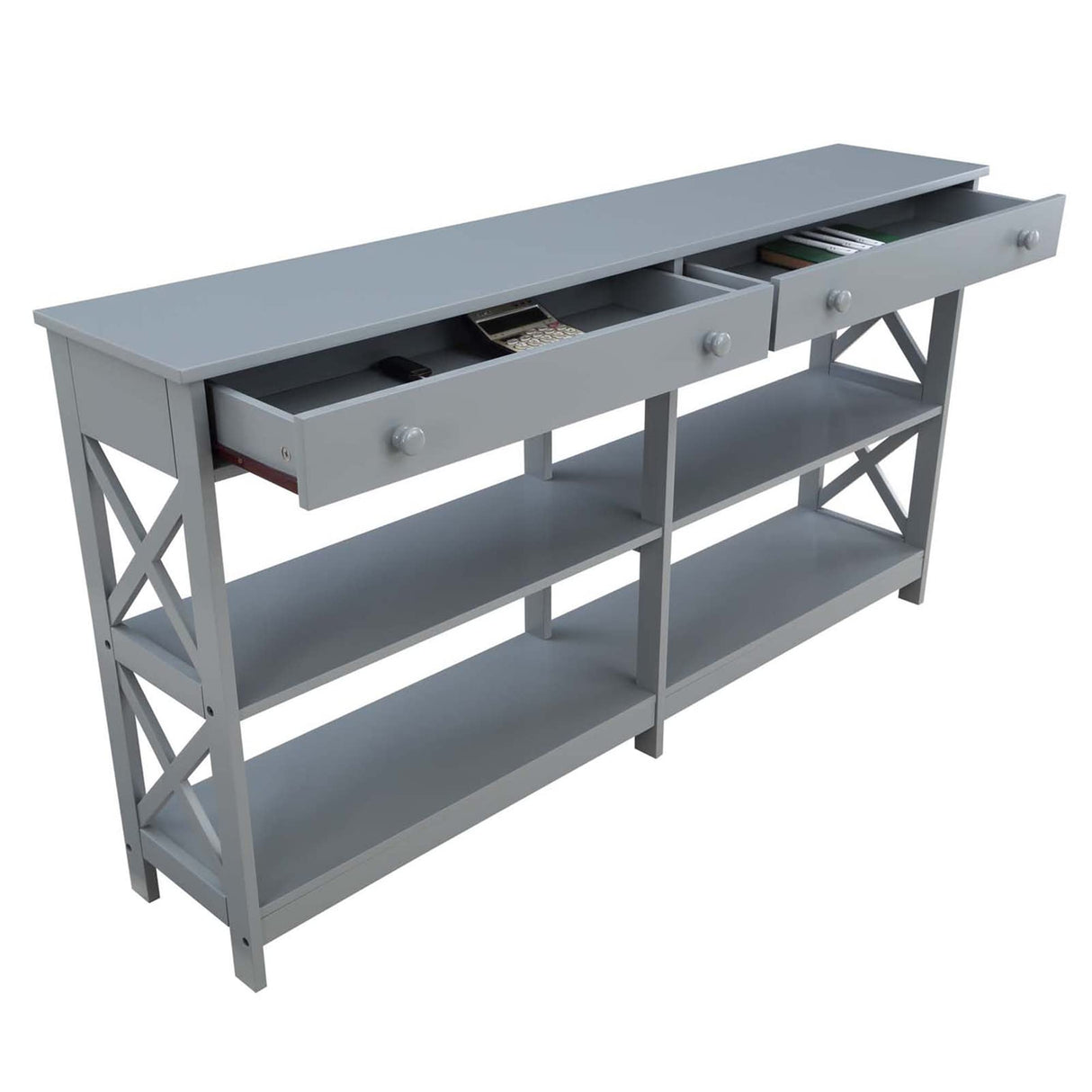Convenience Concepts Oxford 2-Drawer Console Table with Shelves, 60", Gray Convenience Concepts