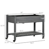 Outsunny Raised Garden Bed, 47" x 22" x 33", Elevated Wooden Planter Box w/Lockable Wheels, Storage Shelf, and Bed Liner for Backyard, Patio, Dark Gray Outsunny