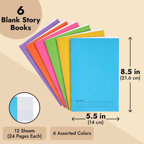 Bright Creations 6 Pack of Blank Books for Kids to Write Stories, Make your Own Comic, Journal, or Book, Paperback (6 Colors, 12 Sheets/24 Pages, 5.5x8.5 in) Bright Creations