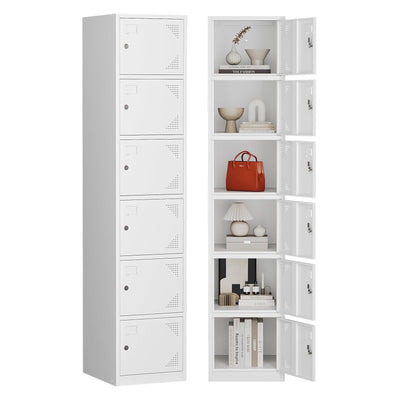 MIIIKO Office Storage Locker with Keys, 6 Doors Employee Lockers White, Large Metal Locker for School, Locker Room, Gym, Breakroom and Mudroom