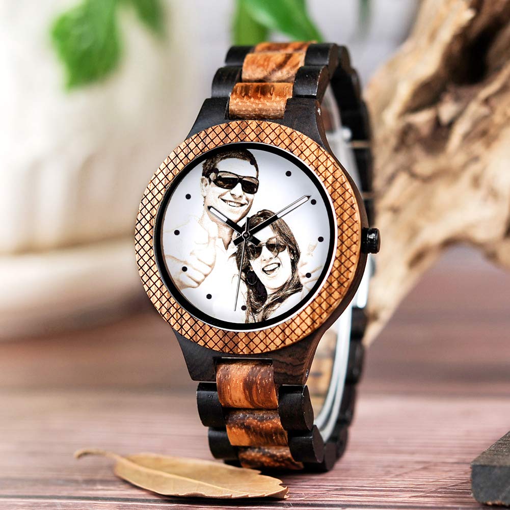 BOBO BIRD Mens Personalized Engraved Wooden Watches Quartz Casual Wristwatches for Men Family Friends Customized Watch (Zebra A) - WoodArtSupply