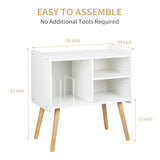 Possile Mid-Century Record Player Stand, Vinyl Record Cabinet Holder with Storage Up to 100 Albums, Record Player Table for Living Room Bedroom Office, Turntable Stand with Wood Legs, White Possile