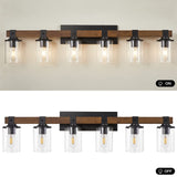 DADUL 6-Light Bathroom Vanity Light, Farmhouse Bathroom Light Fixtures Over Mirror, Classic Wood Vanity with Clear Glass Shade, Black Wall Sconce for Bathroom, Bedroom DADUL