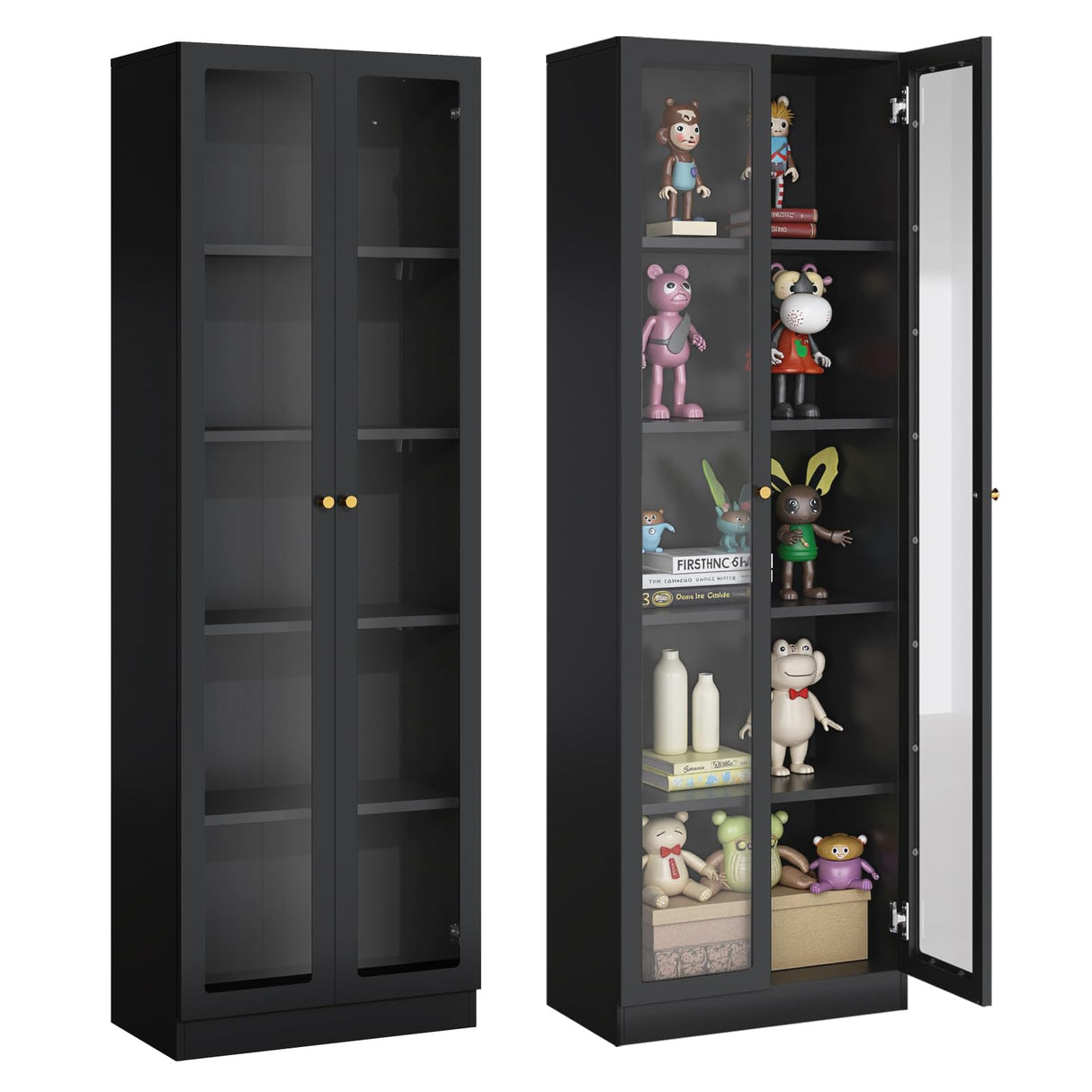 IRONMIX Modern Display Cabinet with Doors, Metal Curio Cabinet with Shelves, 70.87" H Display Cases for Collectibles, 5 Tier Tall Bookshelf, Kitchen Pantry Storage Case for Home Office Living Room IRONMIX