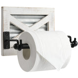 Farmhouse Toilet Paper Holder with Galvanized Metal& Black Metal - Rustic Weathered White Wood Wall Mount Toilet Roll Holder for Bathroom Decor KULEDM