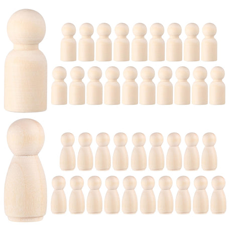 Christmas Doll 40Pcs Wooden Peg Dolls Unfinished Wood Peg People Unpainted Wood Figures Decorative for DIY Graffiti Painting, Arts, Crafts Projects Wooden Toys STOBOK