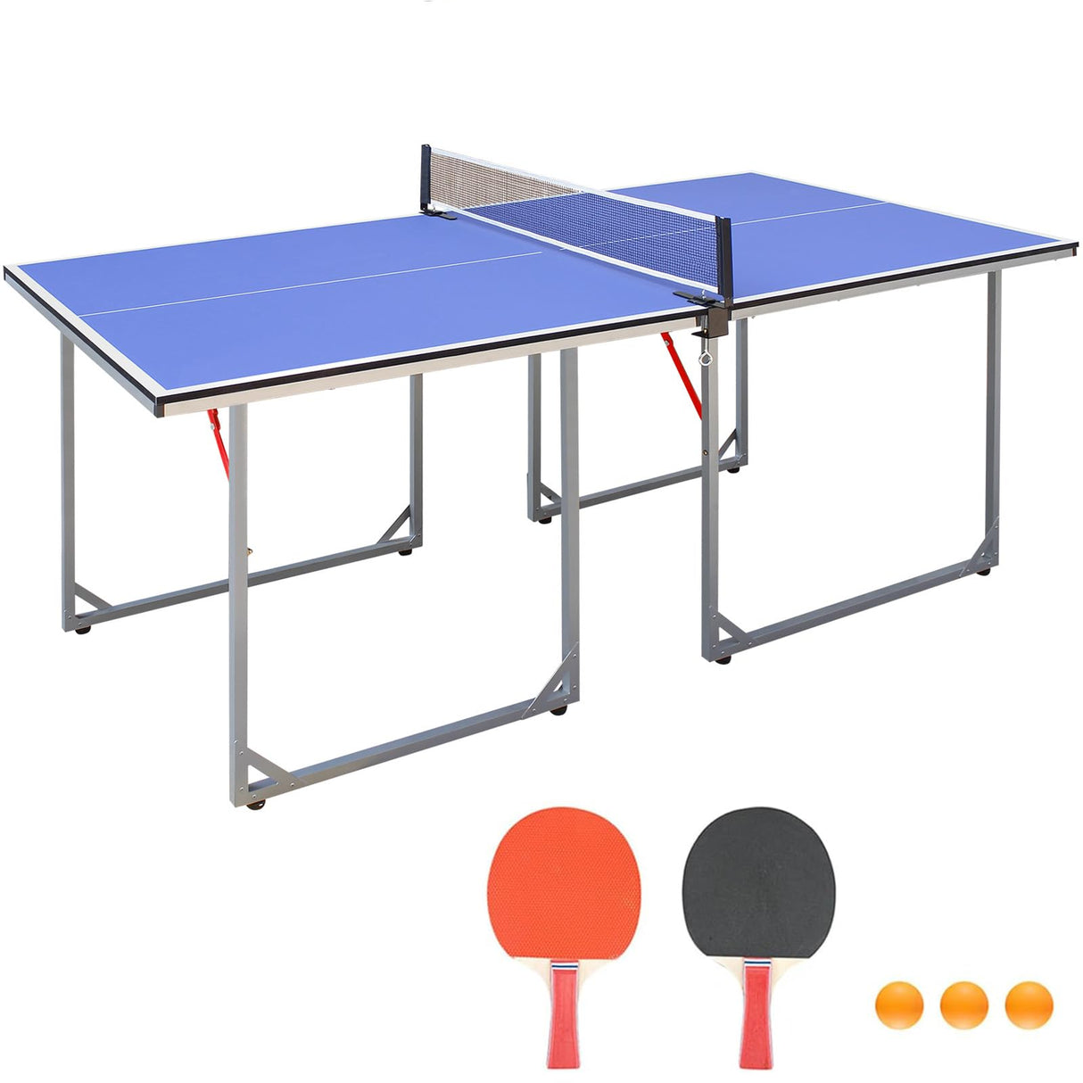 Athfiner Full-Size Portable Ping Pong Table 4.5FT/6FT Foldable Compact for Space Saver,Table Tennis Table Kids Children Boys Girls Teenager Adults,Multi-Use Free Standing Game Table,Assembly Free Athfiner