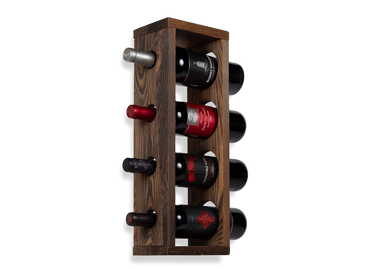 Rustic State Sonoma Wall Mounted Wood Vertical Wine Rack Holder Storage Shelf Organizer for 4 Bottles - Home, Kitchen, Dining Room Bar Décor - Walnut Rustic State