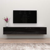 Meble Furniture Berno TV Stand - Wall-Mounted Entertainment Center Console for Bedroom & Living Room - Modern TV Floating Entertainment Center with Storage & Bookcase TV Stand Upto 71" - Black MEBLE FURNITURE & RUGS