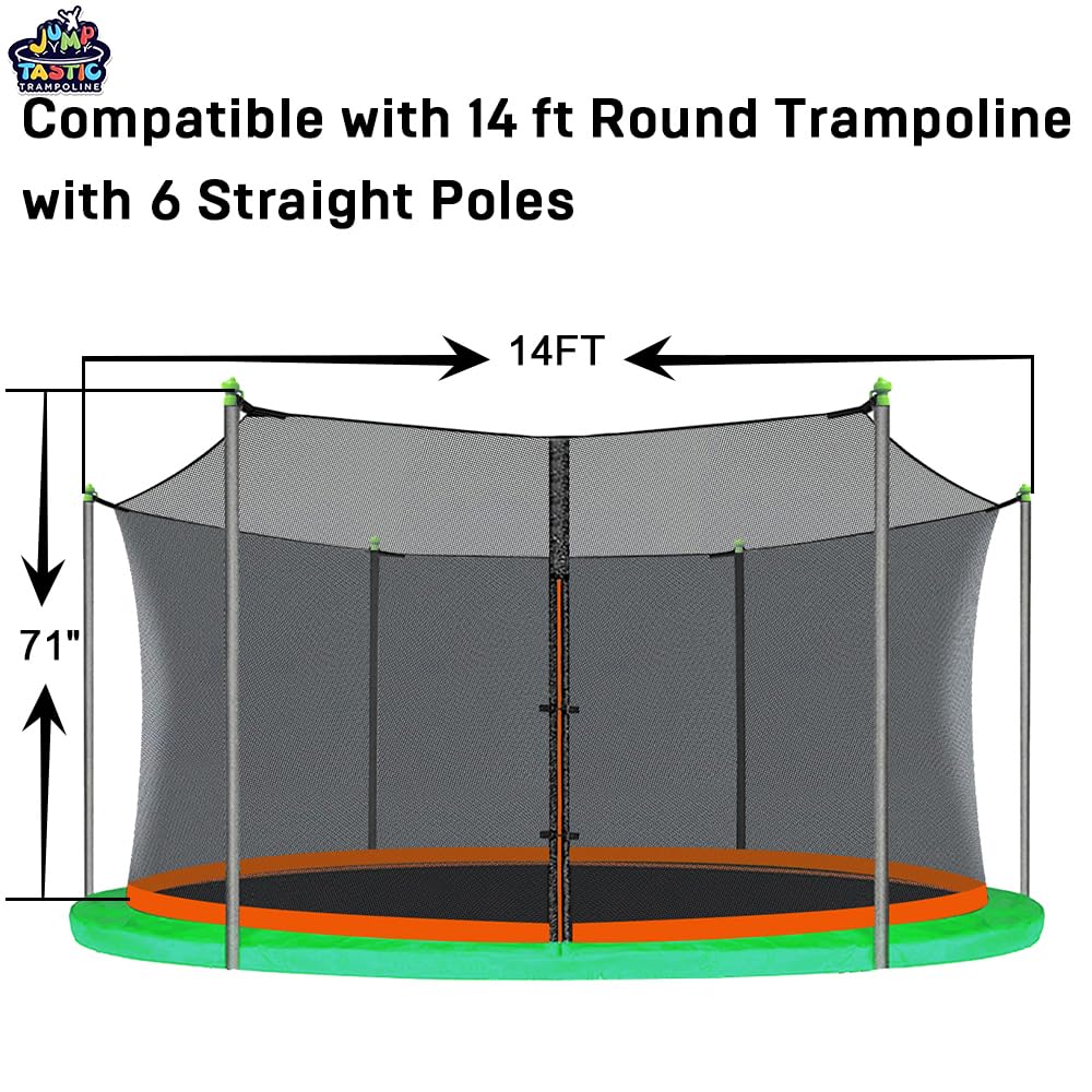 14Ft Trampoline Net Replacement with 6 Enclosure Pole Caps, Trampoline Replacement Enclosure Net Round Safty UV-Resistant Weather-Resitant Breathable Durable(Not Include Poles) Jump Tastic Trampoline
