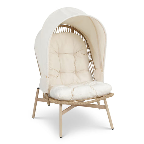 Athena Collection Patio Wicker Egg Chair with Folding Canopy, All-Weather Rattan Patio Lounge Chair with Sun Shade, Balcony Furniture Outside Seating for Front Porch, Garden, Poolside, Outdoor, Beige Athena Collection